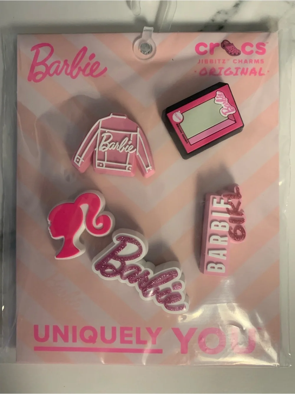 Barbie Pink Croc Shoe Jibitz Charm Pack with Hot Pink & Light Pink Accents - Picture 1 of 8